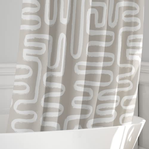 Beige White Abstract Print Shower Curtain - Hand Painted Boho Pattern - Modern Minimalist Home Decor - Neutral Scandi Style Fabric Shower Curtain For Any Bathroom - 72X72 Inches (Neutral Lines) #TOP6