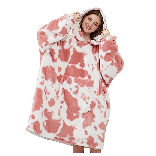 Viviland Manta con capucha de gran tamaño, muy suave, cálida y cómoda, regalo para mujeres, hombres, adolescentes, estampado de vaca rosa, tamaño grande