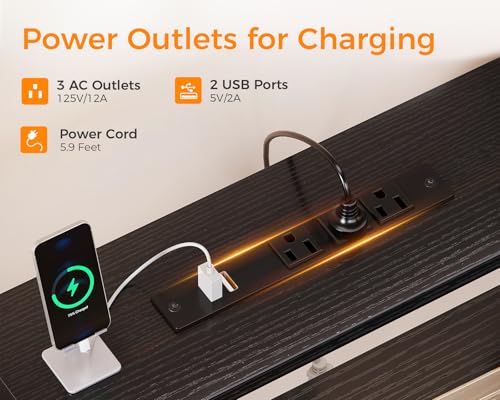 Coleshome 94" Computer Desk with Fabric Drawers & File Cabinet- 2 Person Home Office Desks with Power Outlet, Long Writing Desk with Monitor Stand, Storage Shelves, Study/Work Table, Black