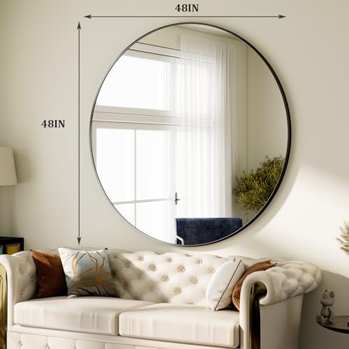 Image of HARRITPURE 48 Inch Round Mirror Black Circle Bathroom Mirror