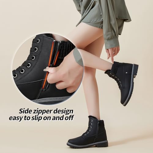 POVOGER Women's Black/White Ankle Bootie Winter Boots with Side Zipper3