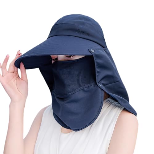 [PALAME] サンバイザー レディース UVカット 【360度全面UVカット・4通りの使い方・呼吸ラク・風飛ばない】 春夏 日除け帽子 つば広 UPF50+ 日焼け防止 遮光遮熱 あご紐付き 折りたたみ 通勤 登山 ガーデニング アウトドア (ネイビー)の商品画像（Amazon）
