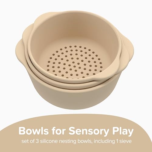 Image of Inspire My Play 3 x Natural Stackable Silicone Trays and Strainer - Perfect Accessory for Sensory PlayTray - Tuff Tray Accessories - Early Development Toys & Activity Toys
