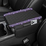 NBTEPEM Bling Car Center Console Cover, Leather Car Arm Rest Cover Cushion with 2 Storage Bags, Universal Auto Armrest Protector Storage Box, Bling Accessories Interior for Most Vehicles (Purple)