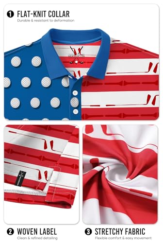 Herberton Mens American Flag Polo Patriotic 4th of July USA Short Sleeve Golf Shirts (S-3XL) miniatura 6