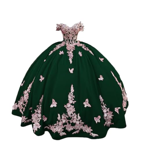 Mauuwy 2024 Gold Embroidered Butterfly Applique Charro Green Velv...