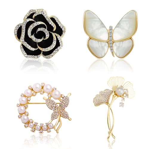 BSITSSS 4 peças broches para roupa de mulher, elegantes broches roupas, broche de borboleta, broche de pérolas, broches de flores de camelia para mulheres chapéu vestido camisa, sintético