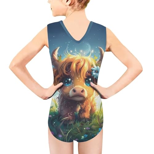 Image of Girls Cartoon Pattern One-Piece Swimsuits Sport Racer Swimwear Beach Bathing Suit, Size 5-14