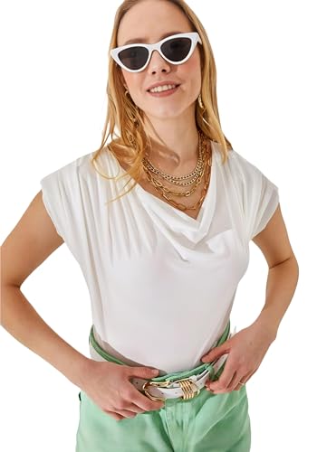 Image of SIGHTBOMB Ultra Soft Afford LUX Edition Draped Cowl Neck FRONTFLOW Gathered Ruched SOFTLINE Sleeveless TOP for Women