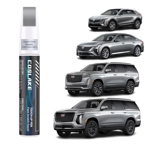 COSLAKE Car Touch Up Paint(Argent Silver Metallic(GXD/WA130H)) for Cadillac, Car Paint Scratch Repair Kit, Quick & Easy Solution to Repair, 2 in 1 Scratch Remover Pen with 2PCS Disposable Micro Applicators