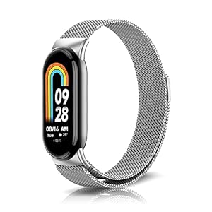 PaceBid Bracelet pour Xiaomi Smart Band 10/Band9/Smart Band8, métal en Acier Inoxydable Ajustable Magnétique Bracelet de Montre pour Xiaomi Mi Band 10/Band8/Band9 – Argent