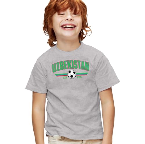 Uzbekistan Futbol World Soccer Crest with Ball Kids Tee for Youth, Grey, L