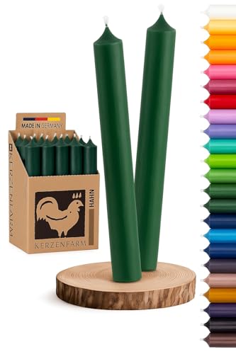 Lot de 10 bougies - Vert foncé - Décoration de table de mariage, de Pâques, de confirmation, de communion, de baptême, de Noël, de couronne de l'Avent, d'anniversaire, de décoration d'appartement.