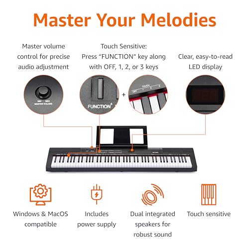 Image of Amazon Basics 88-Key Semi-Weighted Digital Piano, Electric Keyboard with Sustain Pedal, Power Supply, 2 Speakers, Lesson Mode, Recording, USB Connectivity, Black