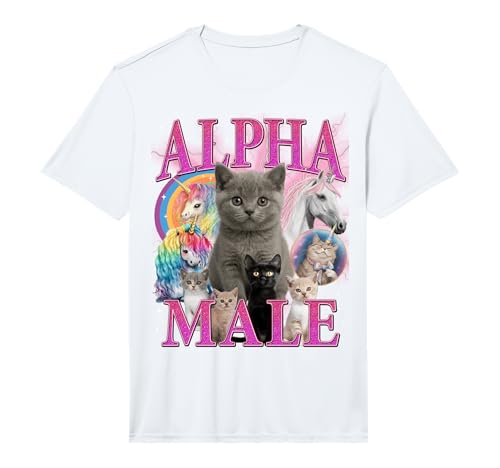 Funny Alpha Male Cat Unicorn Men Boy Husband Adult Humor Performance T-Shirt