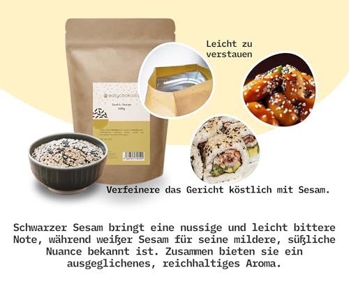 EasyCookAsia Premium Sesammix 100g | Schwarzer & Weißer Sesam | Nährstoffreich & Aromatisch | Perfekt für Sushi, Salate, Brot, Dressings & als knusprige Toppings