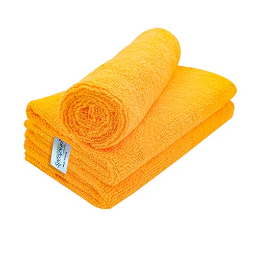 Image of SOFTSPUN Microfiber Cloth - 3 pcs 40x40 cms 340 GSM Orange Thick Lint & Streak-Free Multipurpose Cloths Automotive Microfibre Towels for Car Bike Cleaning Polishing Washing & Detailing.
