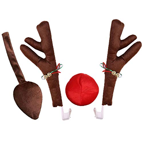 Mcvcoyh Car Decoration Christmas Antlers, Nose & Tail - Auto Reindeer Antlers Vehicle Christmas Decorations Kit with Jingle Bells