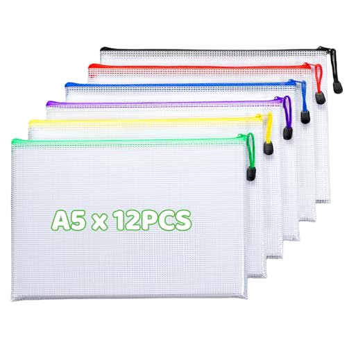 Image of 12Pcs Plastic Wallets A5 Zip Lock Folders, Waterproof Document Wallet Bag, Clear Zipper Pouch for Office Homework Travel Storage