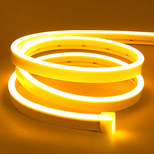 Image of Lamomo LED Neon Lights, 16.4ft Yellow LED Strip Light, 12V 0.39In /Cut Silicone Waterproof Neon Rope Light, DIY Neon Sign for Bedroom Indoor Outdoor Decoration(Power Adapter not Included)
