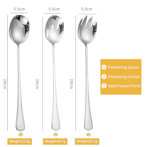 UZYXC Set de Couverts à Salade Inoxydable - Cuillère Perforée et Fourchette avec Support, Saladier Épais 410 pour Buffets et Grands Repas – vue 2