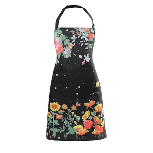 Image of DARSHANAM WORLD Apron for Women with Pockets | Adjustable Waterproof Floral Chef Aprons for Kitchen | Fully washable with large front pocket |Apron for Restaurant | Home | Kitchen | Hotel