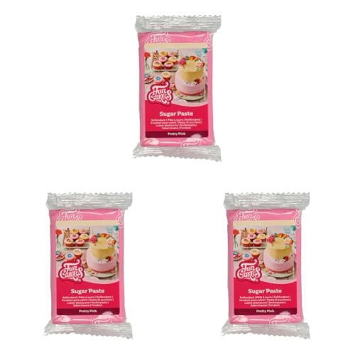 FunCakes Pâte à Sucre Pretty Pink: facile à utiliser, lisse, flexible, douce et pliable, parfaite pour la décoration de gâteaux, halal, casher et sans gluten. 250 g (Lot de 3)