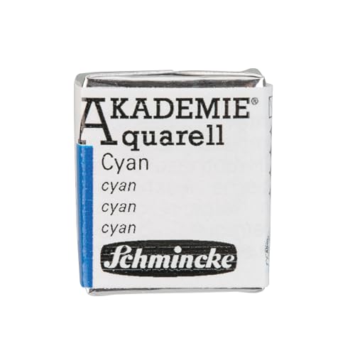 Schmincke – AKADEMIE® Aquarell, feine Künstler-Aquarellfarben, Cyan, 16 448 044, halbes Näpfchen, Aquarellmalerei, vegane Wasserfarbe