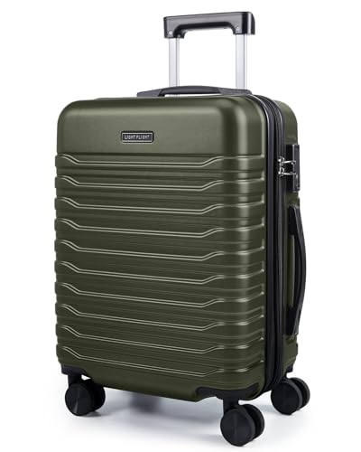 Image of LIGHT FLIGHT Expandable Carry On Luggage 22x14x9 Airline Approved with Double Spinner Wheels, 20 Inch Lightweight Hard Shell Rolling Suitcases with TSA Lock, Olive
