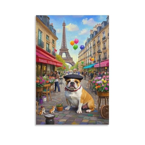 TJLROUVNK BulPerroue francés Cuadro En Lienzo Ciudad de París Murales Pared Decoraciones Lienzos Decorativos Pintura Arte Cuadros Decoracion Salón Dormitorio Restaurante 08x12inch(20x30cm)
