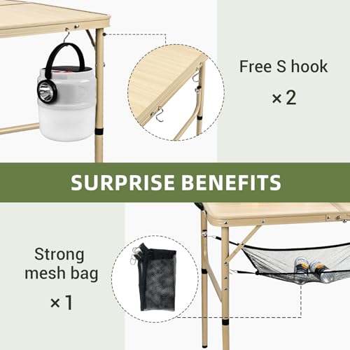 image for WHOMASS 3 FT Folding Camping Table 2 Adjustable Heights Lightweight Al