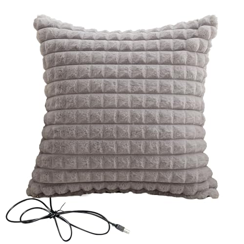 Heated Pillow Grey Cushion - Super Soft USB Heating Pad for Neck, Detachable Controller, 3 Heat Settings, for Back, Waist, Neck, Period Pain Relief - Perfect for Home, Office, 45x45cm (Grey)