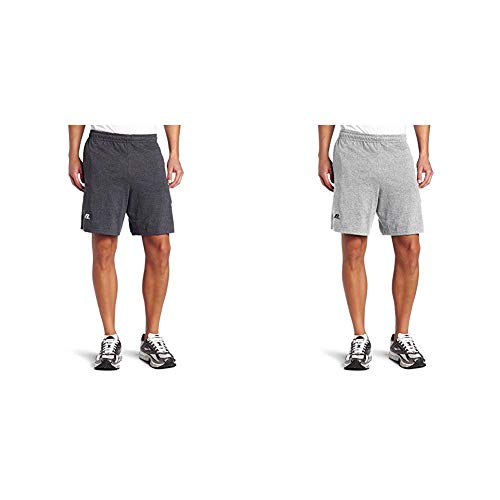 Russell Athletic Men's Cotton Baseline Short with Pockets, Black Heather & Oxford, X-Large