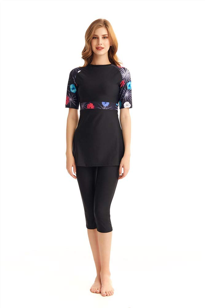 Tuta da Surf Rash Guard Costumi da Bagno modesti per Costumi da Bagno a Maniche Corte da Donna Burkini Costumi da Bagno modesti Costumi da Bagno
