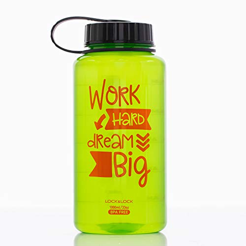 LOCK & LOCK Sports Bottle with Time Markers BPA Free Durable Tritan Plastic for Gym Office or Outdoors, 1 liter, Green
