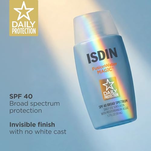 Image of ISDIN Fusion Water MAGIC SPF 40, Lightweight Sunscreen For Face with Hyaluronic Acid and Vitamin E, Ideal for Daily Use, Dermatologist Recommended, Fast Absorbing and Non-Comedogenic