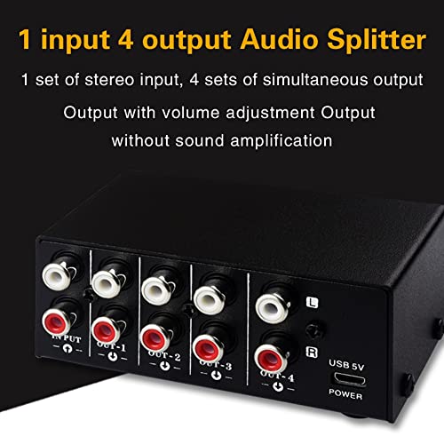 Yepar 1 In 4 Out Stereo Signal Source Splitter Audio Frequency Signal Distribute Device Non Consumption Output Rca Interface #TOP3