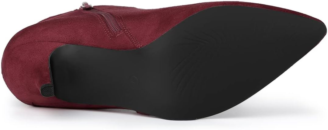 Allegra K Women's Pointed Toe Side Zip Stiletto Heel Burgundy Ankle Booties 9 M US - Image 5