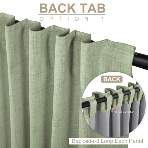 Image of 100% Blackout Shield Linen Blackout Curtains for Bedroom 84 Inches Long, Back Tab /Rod Pocket Living Room Drapes, Thermal Insulated Blackout Curtains 2 Panels Set, 50 inch W x 84 inch L, Sage