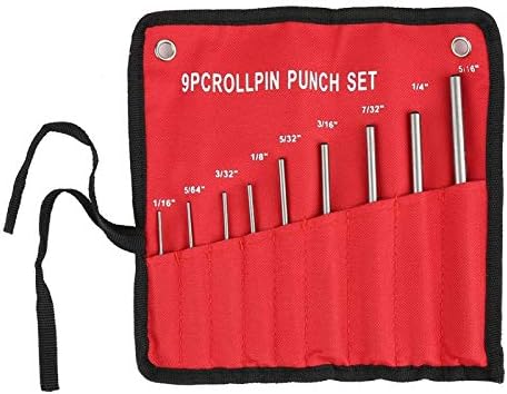 HERCHR 9Pcs Roll Pin Punch Set, Hand Pin Removal Tool Metal Steel Mechanics Professional Punches Recessed Roll Pins Knurled Handles Tool Kit for Leather Watch Band Canvas Eyelet