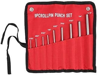 HERCHR 9Pcs Roll Pin Punch Set, Hand Pin Removal Tool Metal Steel Mechanics Professional Punches Recessed Roll Pins Knurled Handles Tool Kit for Leather Watch Band Canvas Eyelet