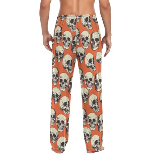 Mens Pajama Pants Halloween Skull Orange Soft Lounge Sleep Pj Bottoms with Drawstring Pockets3
