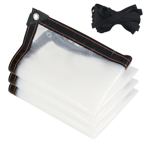 KJLEEN 3M x 4M Clear Tarpaulin Waterproof Heavy Duty Transparent Tarpaulin Large Clear Tarp with Eyelets and Rope Plastic Cover for Gazebo Greenhouse 4x3 Chicken Coop Cover Rabbit Hutch Cover