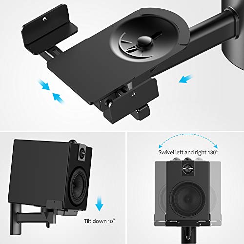 Fdm Universal Speaker Wall Mount One Pair Of Side Clamping Bookshelf Speaker Mount Bracket With Swivel And Tilt For Sound Speakers (Black) #TOP2