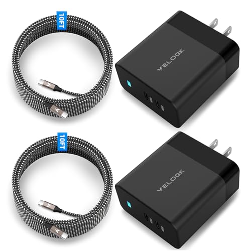 2Port 45W USB-C Charger, 2Pack 45W Super Fast Charger Type C Android Phone Charger Fast Charging Block for Samsung Galaxy S25 Ultra/S25+/S24 Ultra/S23+/S22/S20 Ultra, Tab S9 with 2X 10ft Type C Cord