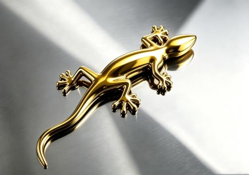 Image of 2PCS 3D Gecko Emblem Car Sticker Metal Chrome Silver Spider Badges Sticker for Universal Car Vehicle, Truck, Motorcycle, RV, Scooter, SUV, Door, Window for Headphone Decorations (Yellow Gecko)