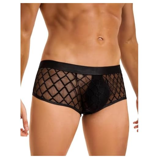 ohmydear - Calzoncillos de Malla para Hombre Sexy y Transparente con cinturón elástico Boxers Hipster Ajustados rombo Mini Pantalones Cortos de Gran tamaño, Negro, L