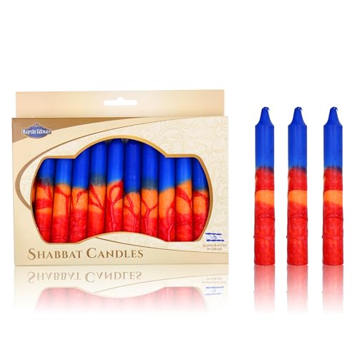 Majestic Giftware/Safed Candles 12-Pack Shabbat Candles - (SC-SHHR-B) | 5.5 Inch Dripless Handcrafted Traditional Shabbos Candles | Fits Standard Candle Holders (Harmony Red/Blue)