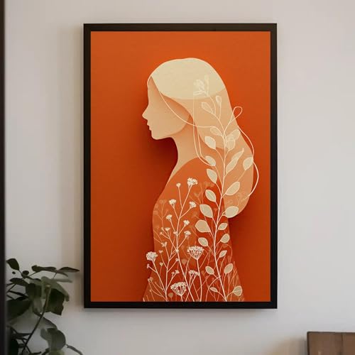Dessin au trait pour salon tableau toile femme bohème terre cuite