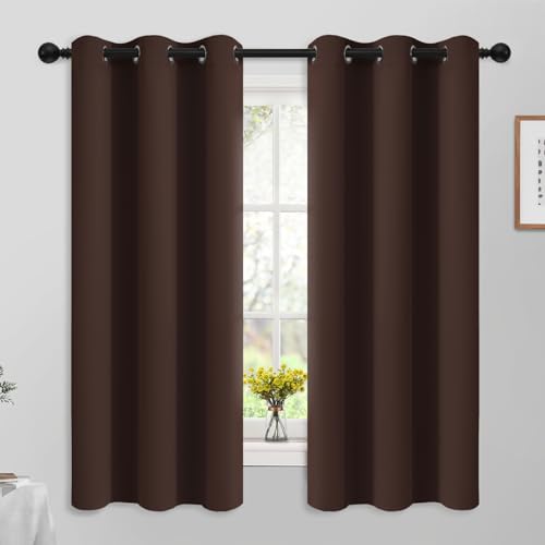 Yakamok Blackout Curtains Room Darkening Thermal Insulated Window Panels,Solid Grommet Top Drapes for Bedroom/Living Room(42Wx63L, Chocolate Brown, 2 Panels)